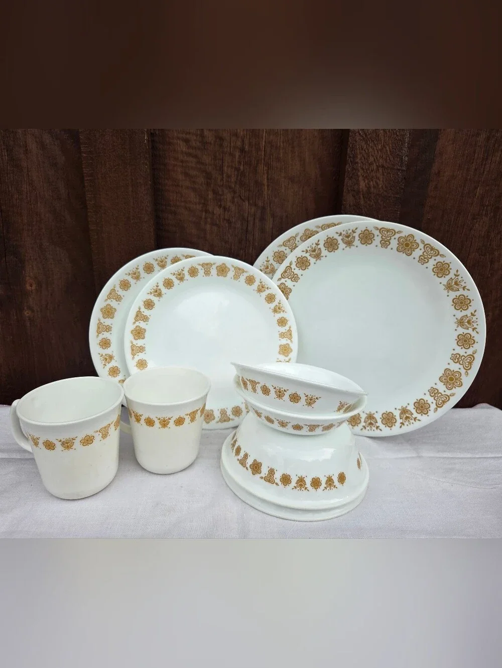 Corelle Pyrex Butterfly Gold 10 Pc Dinnerware Set Vintage